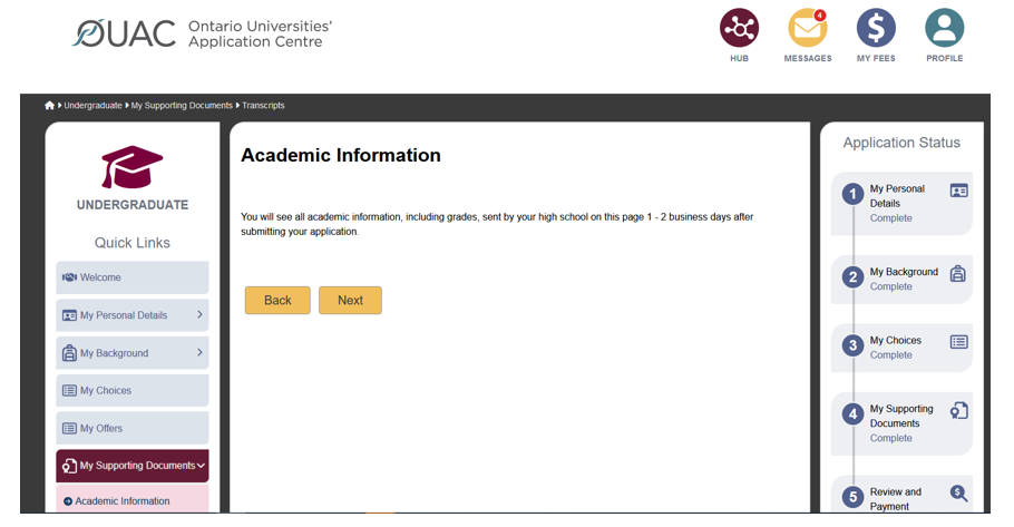 Academic Information section of the application.